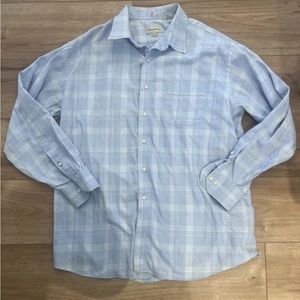 Tommy Bahama Blue Plaid 100% Cotton Button Down Collar Long Sleeve Shirt